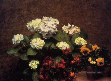 Hortensias, clavos y dos macetas de pensamientos Henri Fantin Latour Pinturas al óleo